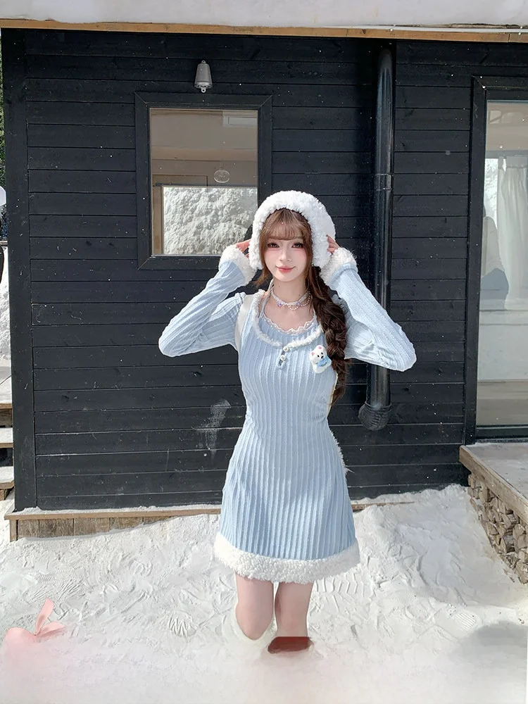 

Синий вязаный длинный све Dr женский осенне-зимний модный мягкий полиэстер из смеси хлопка с высокой талией Princ Sle Dr