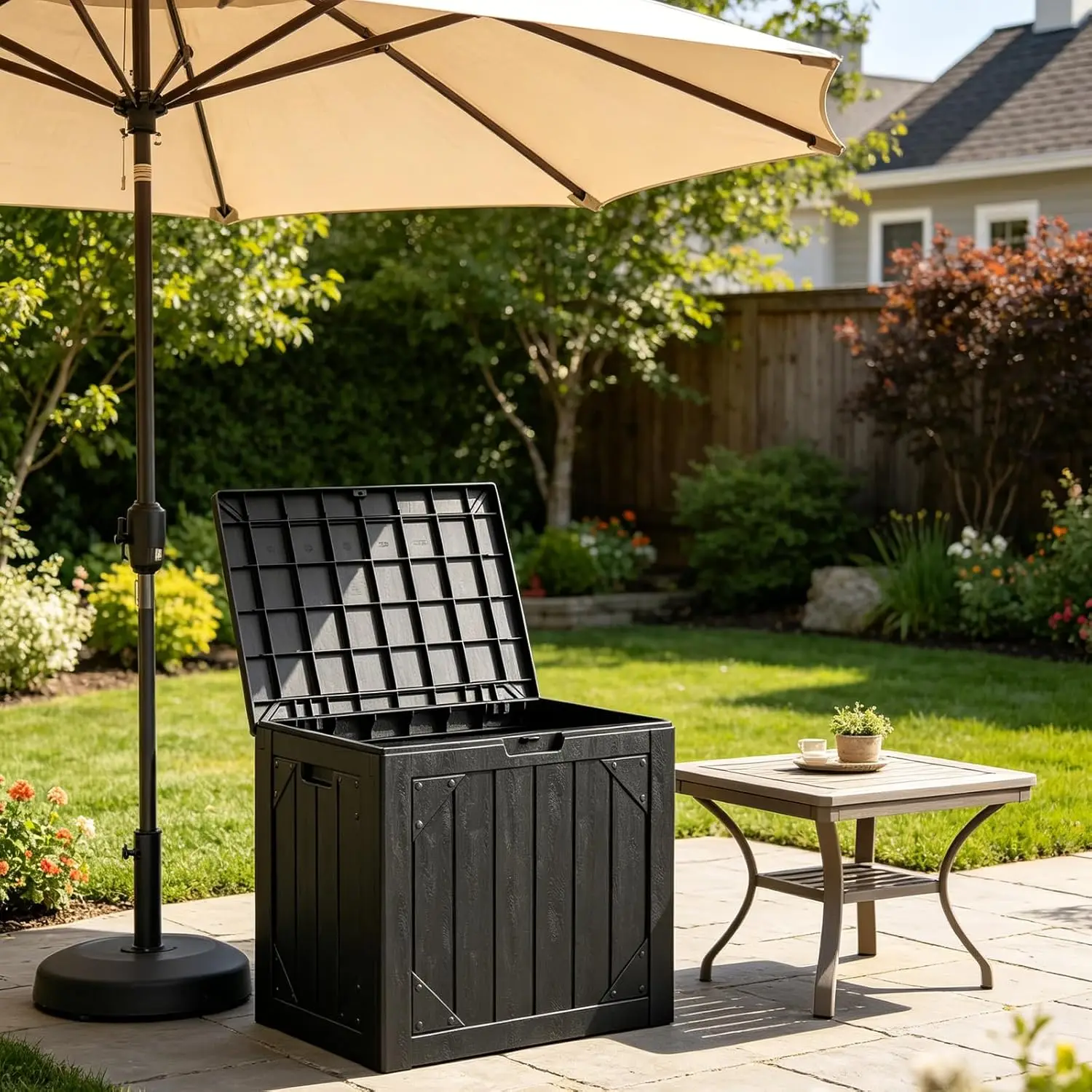 30 Gallon Outdoor Storage Box with Seat, Waterproof Resin Deck Box for Patio Cushions and Garden Tools, Lockable UV Resistant view 3