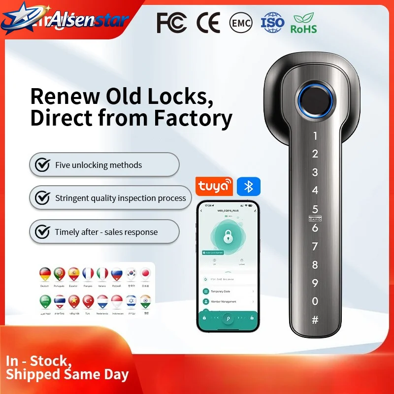 Fingerprint Door Lock Tuya Smart /Smart Life Electronic Door Lock with Fingerprint/Password/Key/Tuya APP/Card Unlock