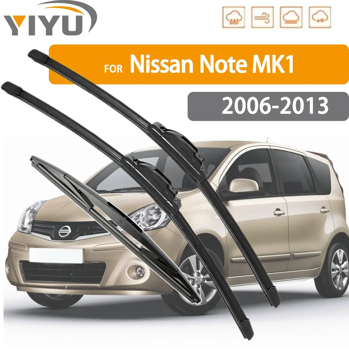 

3 шт. автомобильных дворников для Nissan Note MK1 2006-2013, передние и задние щетки стеклоочистителя, аксессуары для автомобильных стекол