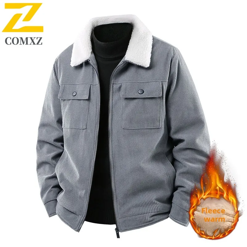 

Флисовая мужская куртка 2025, осень-зима, толстая вельветовая ветрозащитная теплая рабочая одежда, куртка с лацканами, уличная повседневная модная куртка