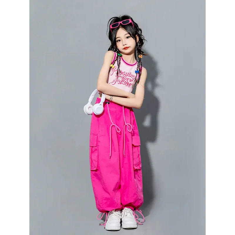 

COSda@Girls Hip Hop Dance Costume Children Summer short Top Rose Joggers Pants Kids Jazz Street Performance ClothesCOSda@