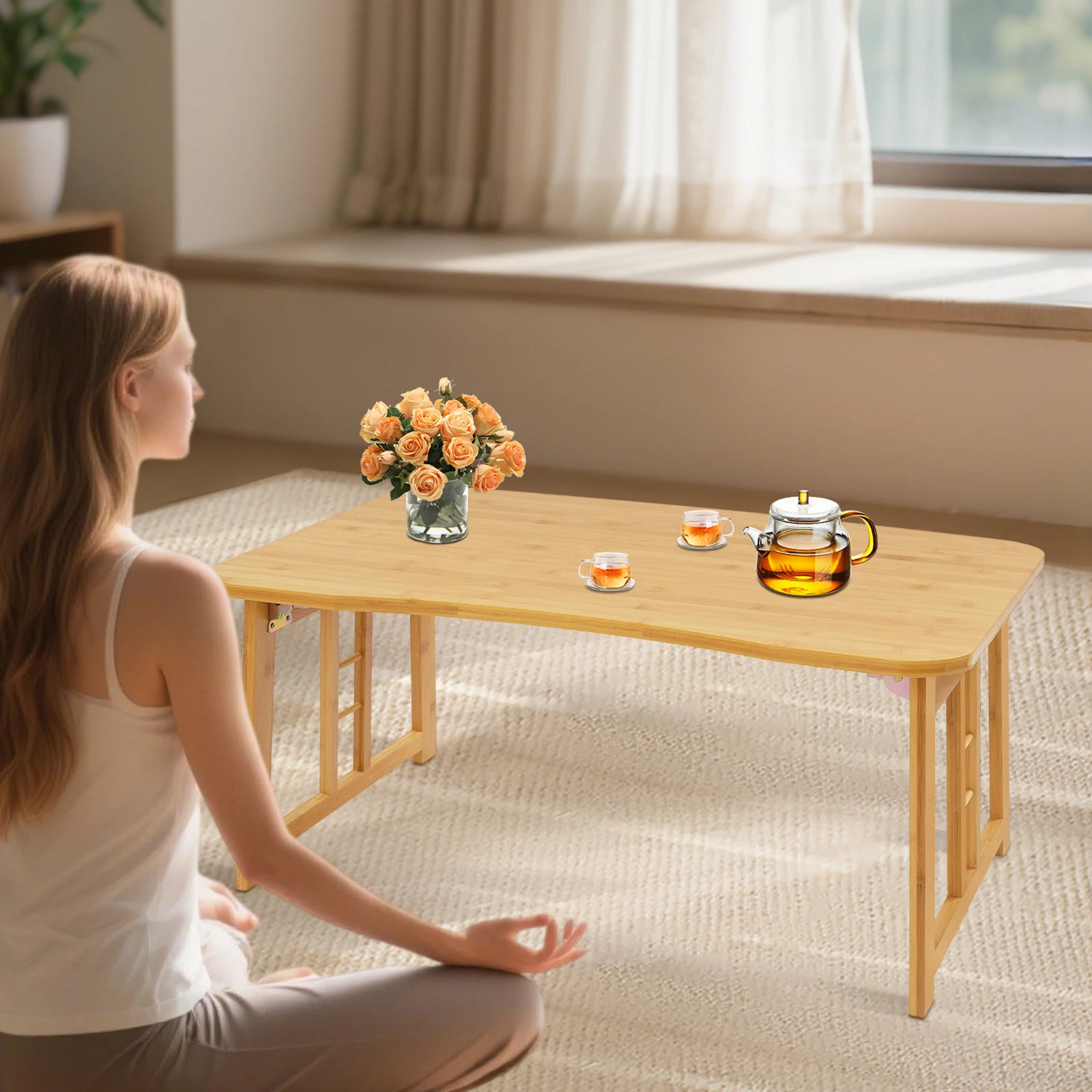 

Modern Coffee Table Tea Table Ergonomic Arc With Foldable Legs 110.23lbs Weight Capacity For Living Rooms, Studies, Tea Rooms, B