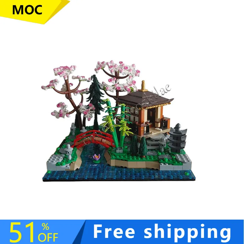 1373 pçs moc medieval luxo tranquil jardim modelo modular arquitetura bloco de construção diy educação montagem crianças brinquedos presentes