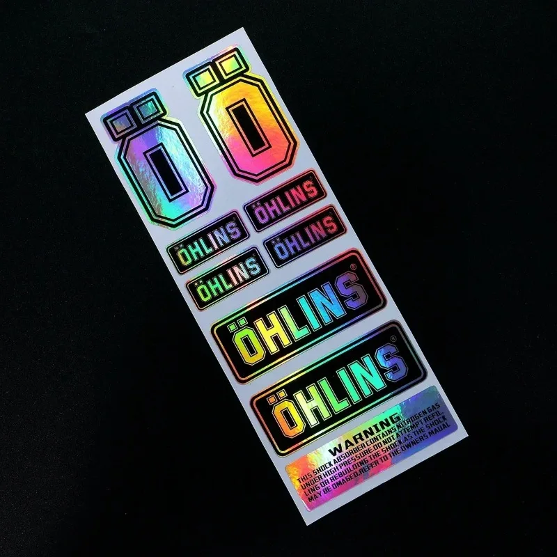 YF*NO.L093 OHLINS Moto Stickers Accessories Laser Rainbow Suspension Decoration Motorcycle Body Helmet Waterproof Decals view 6