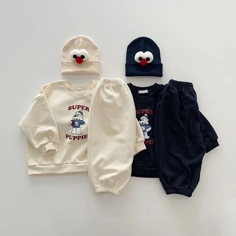 

7668 Buy 2pcs Wholesale Baby Clothing Set 2024 Autumn New Letter Cartoon Baby Boy's Suit Sweater+Pant Cute Two Piece Suit