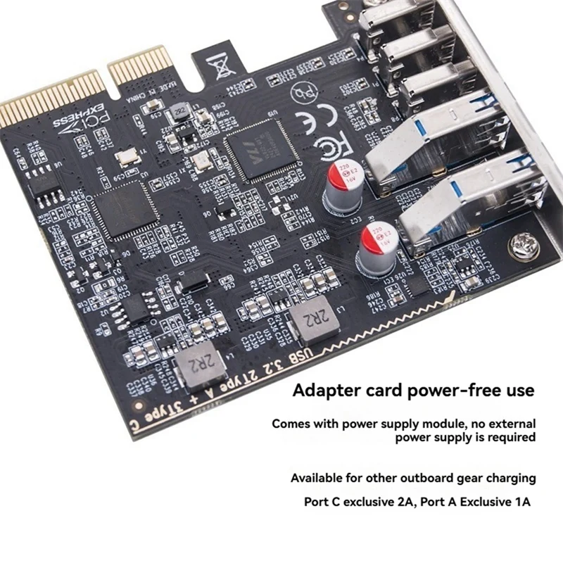 USB PCIE Card 2Port USB3.2 GEN2 USB-A + 3Port Type C 10Gbps Expansion Card PCI-E X4 USB HUB Adapter For Desktop