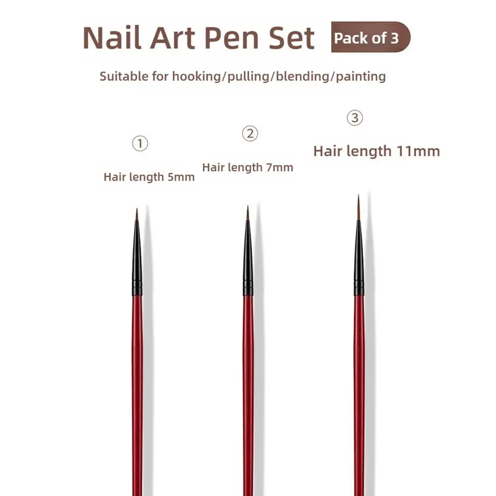 3 шт./компл. лайнер для дизайна ногтей, кисть для рисования, тонкая полоса, ручка для рисования линий, сделай сам, УФ-гель, кончики, французский дизайн, маникюрный инструмент