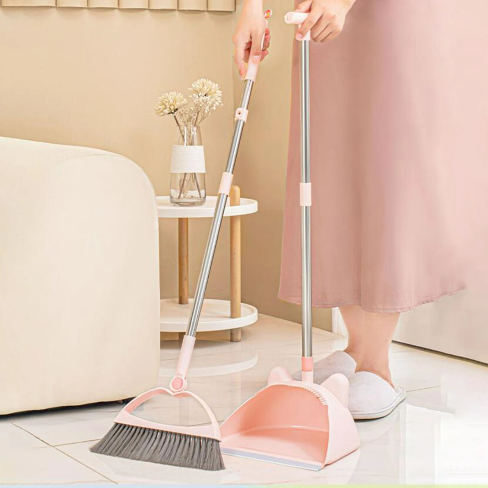 2 Pieces Broom and Dustpan Set Lightweight with Long Handle Sturdy Household Cleaning Broom Set Floor Cleaning Set for Home