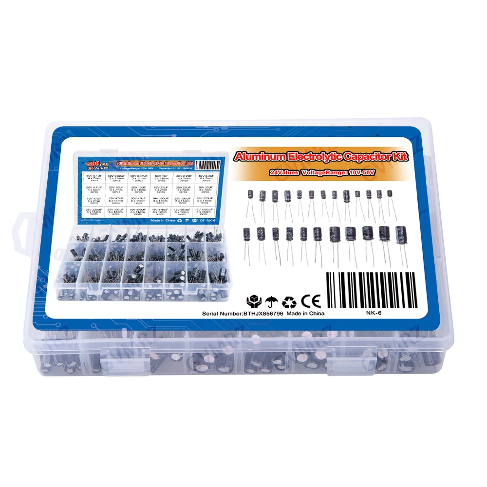 500PCS/lot 16-50V mix Electrolytic capacitor Assorted kit and storage box 0.1UF-1000UF 24Values Aluminum Electrolytic Capacitors
