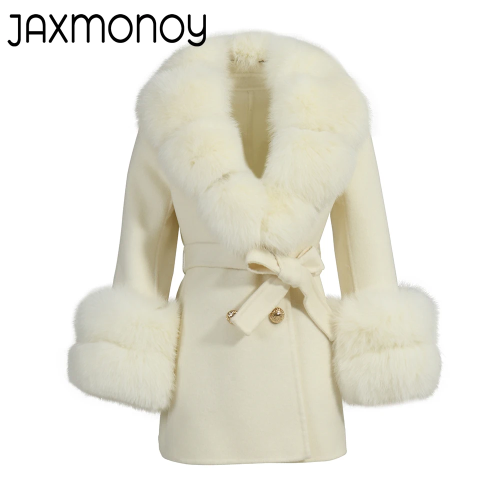 Jaxmonoy Girl Winter Coats High Quality Child Cashmere Wool Coat With Real Fox Fur Collar and Cuffs Autumn Fashion Boy Outerwear