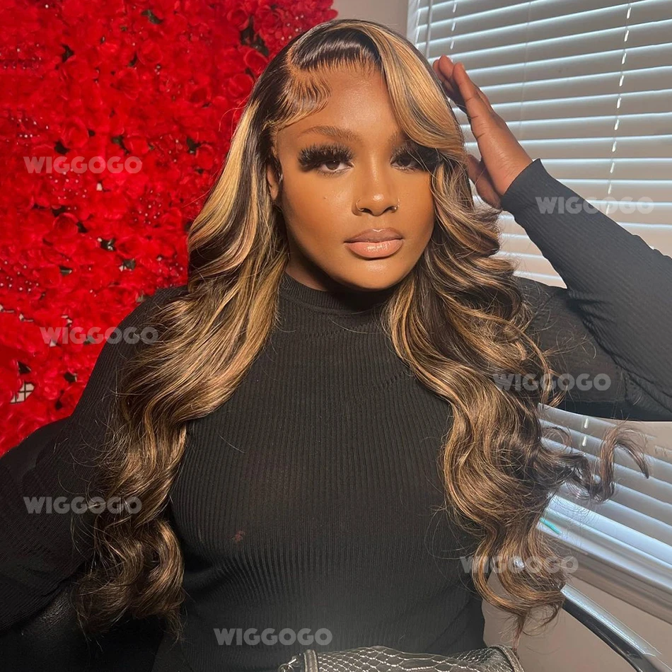 

1B30 Выделите парик Человеческие волосы Объемная волна P4/27 13x6 Hd Парик фронтальной части шнурка 13x4 Медовый блондин Черный Коричневый Передний парик цвета омбре