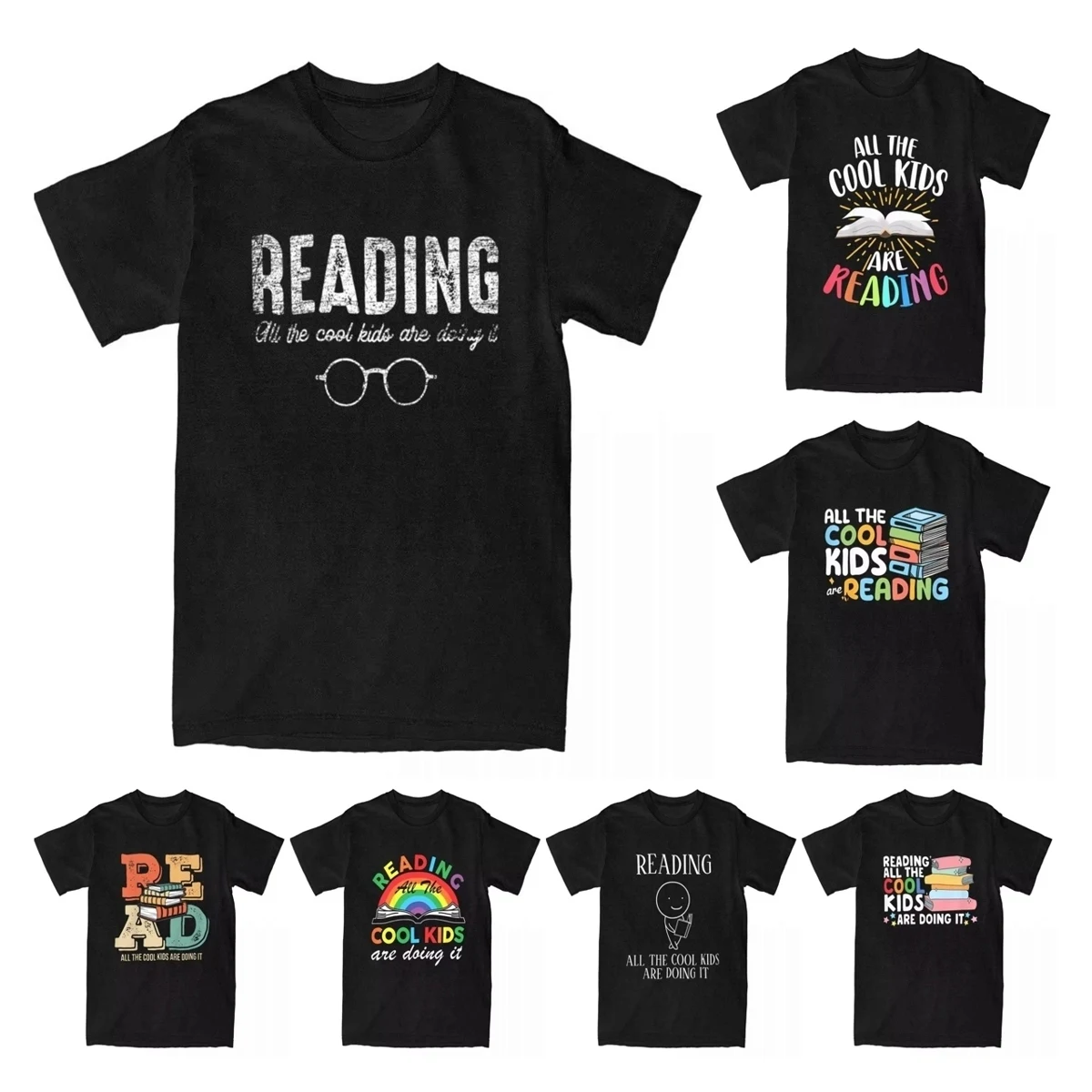 Reading All The Cool Kids Are Doing It Bookworm Reading Men's T Shirts Vintage Tees Funny Books T-Shirts Cotton Summer Clothing