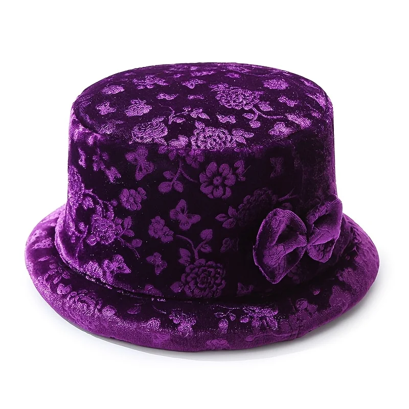 1 x eleganter Damen-Eimerhut mit Blumenmuster und Schmetterlingsschnalle, leicht und warm, ideales Muttertagsgeschenk, Wintermütze – Detail 3