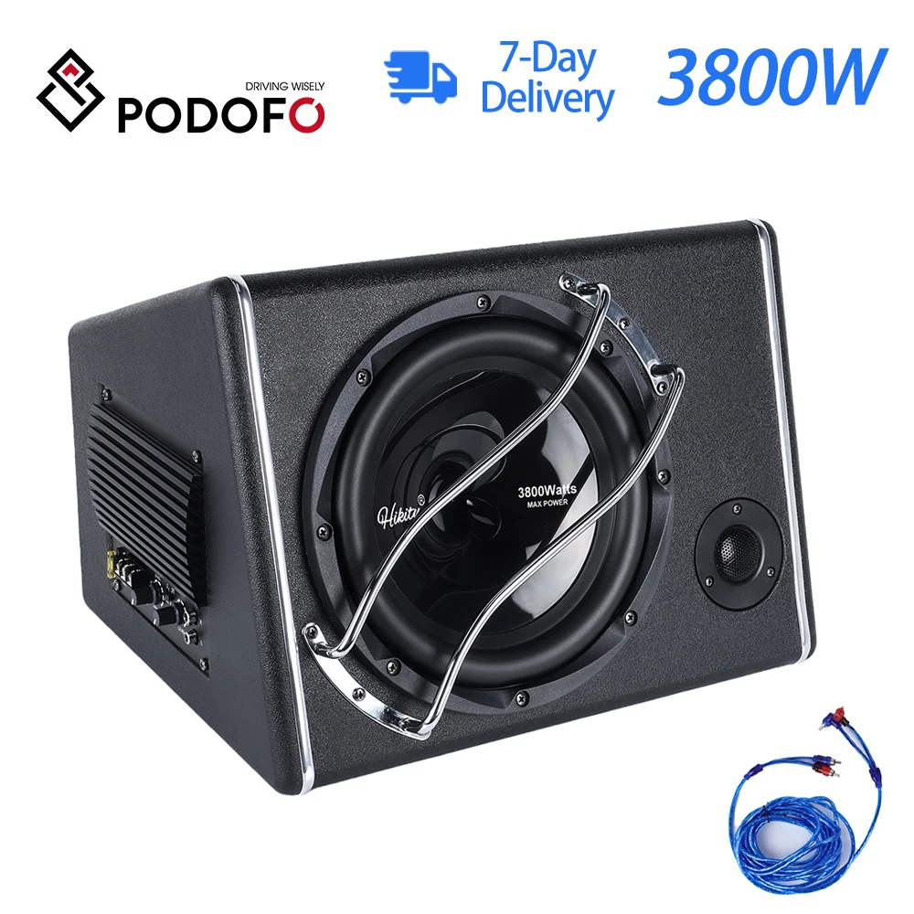 Podofo 10Inch Subwoofer Car Audio 3800W  Super Slim Amplified Subwoofer Sub Woofer Active Powered Amplifier Bass add Audio Cable