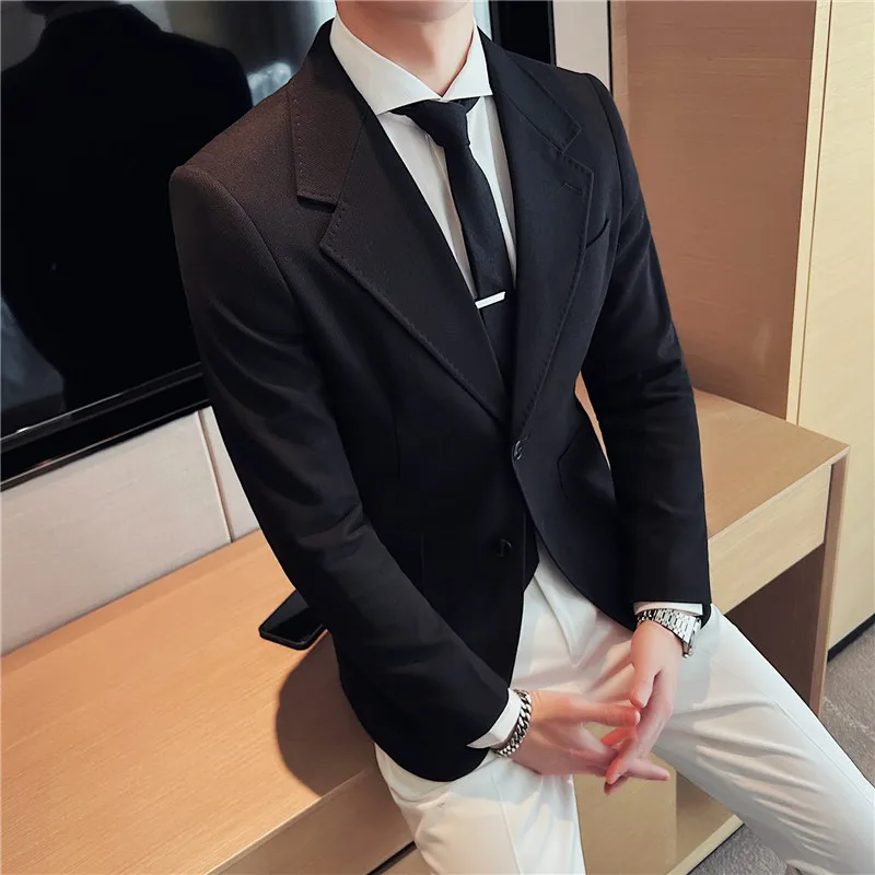 Green Brown Suit Jacket Casual Trendy Men Blazer Masculino British Daily Men Blazer Hombre Fashion Big Collar Slim Fit Suit Coat