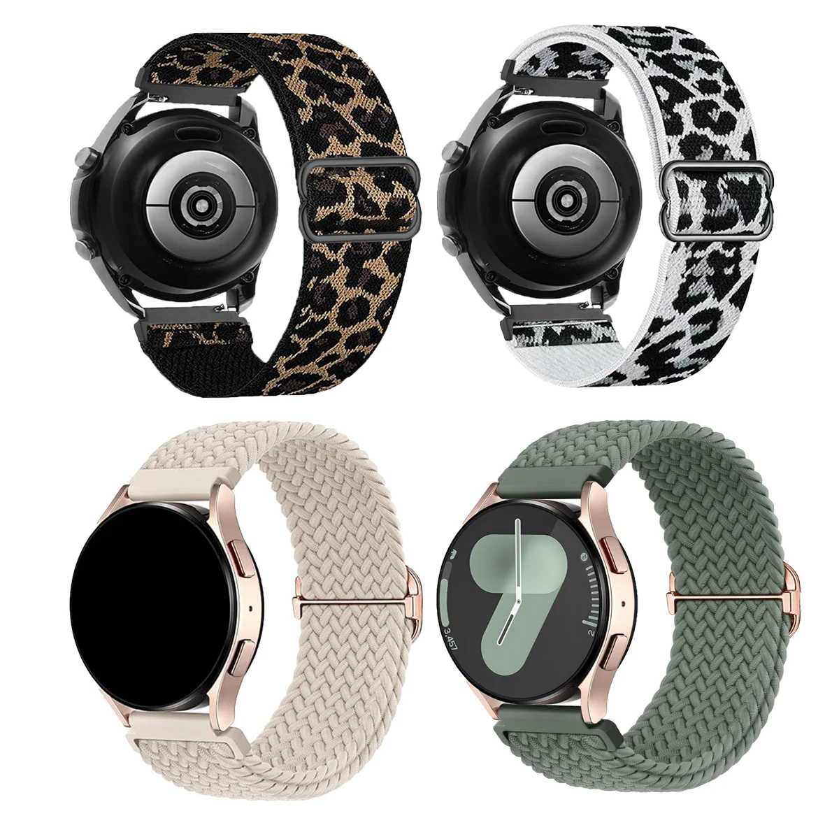 4 Pack 18/20/22mm Nylon Strap for Samsung Galaxy Watch 7 6 5 4 Classic Adjust Braided Elastic Band for Huawei GT5 GT6 4Pro