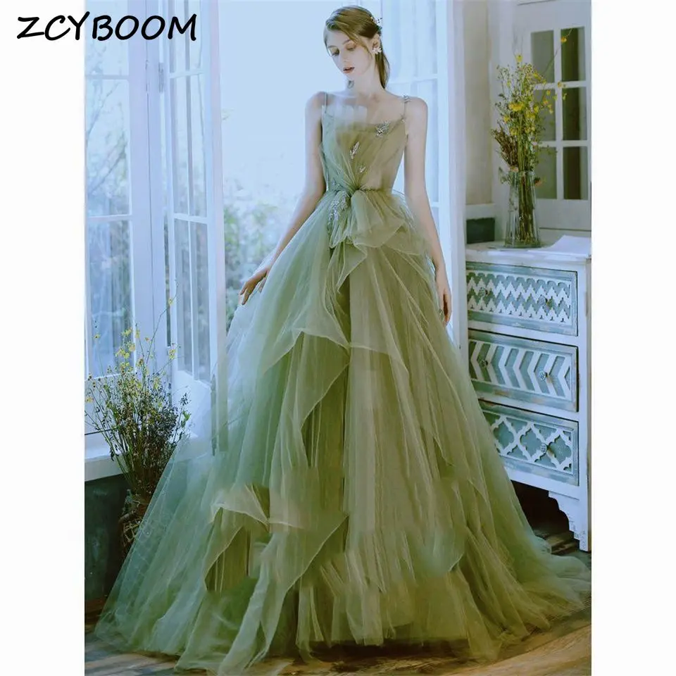 أنيقة قارب الرقبة السباغيتي حزام يزين تول ألف خط الأميرة تصميم جديد فساتين السهرة 2025 فساتين لحضور الحفلات الموسيقية رداء حفلات