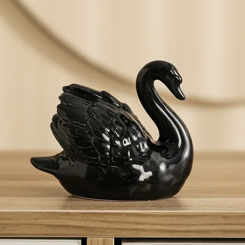 Couple Swan Ceramic Jewelry Creative Black and White Living Room Study Animal Bonsai DIY Soft Decoration Home Accessories