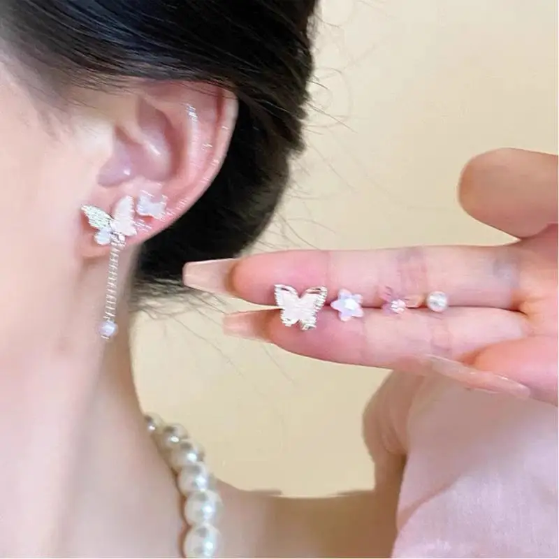 7 Pairs New Y2K Cute Butterfly Star Pearl Stud Earring For Women Exquisite Mini Earrings EMO Jewelry Gift Wholesale Direct Sale view 3