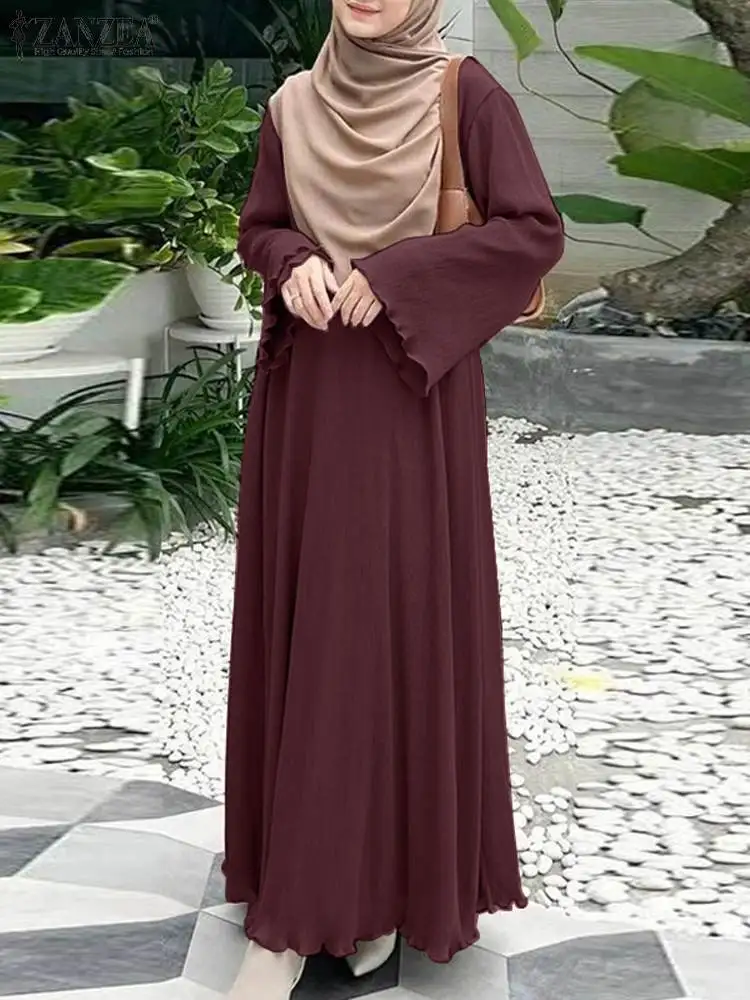 ZANZEA Fashion Loose Maxi Dresses IsIamic Turkey Abaya Robe Femme Long Flare Sleeve O Neck Vestidos Women Muslim Hijab Sundress