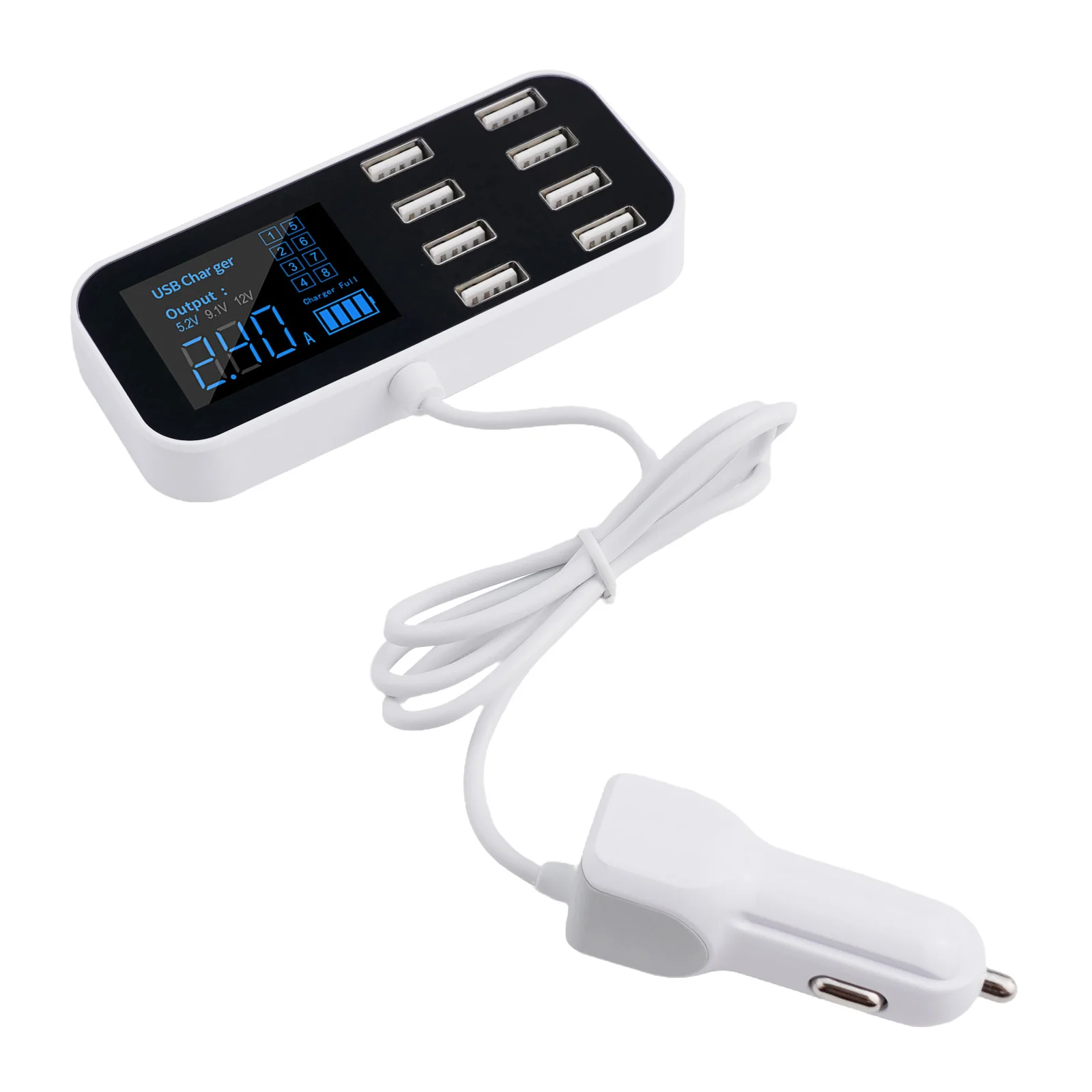 LCDディスプレイ付き急速充電器,ソフトLEDライト,モデルa9s,USB, 8ポート,40w,1 in 1,8出力,A-2.4A,dc,12v-24v