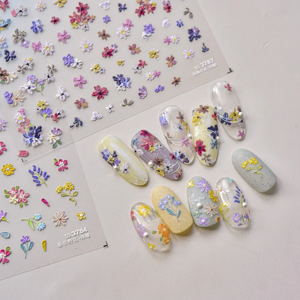 Bladeren Bloem Nagel Stickers Wildflowers Maan Ster Bloem Nagel Decoraties 5d Reliëf Stickers Nagel Benodigdheden Bloem Nagel Stickers