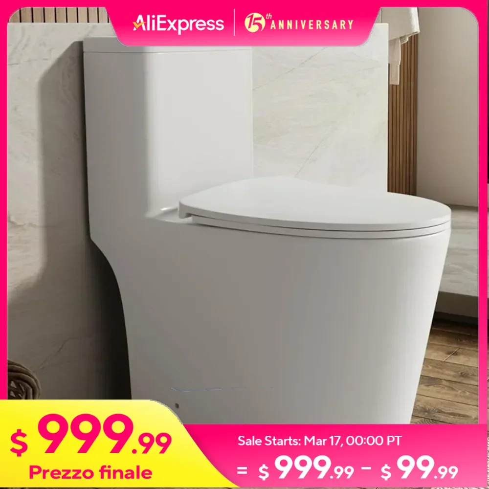

Dual Flush Elongated Standard One Piece Toilet with Comfortable Seat Height, Powerful & Quiet Dual Flush Modern Toilet, 12''