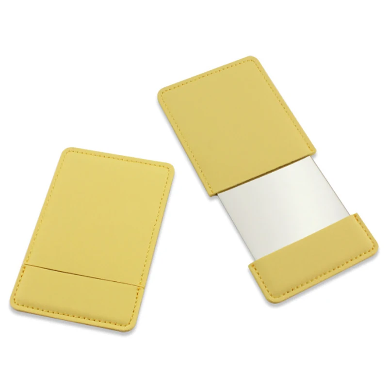 GU306 Ultra-thin Cosmetic Mirror Stainless Steel Shatter-Proof Portable PU Leather Sleeve Pocket Card Mirror Makeup