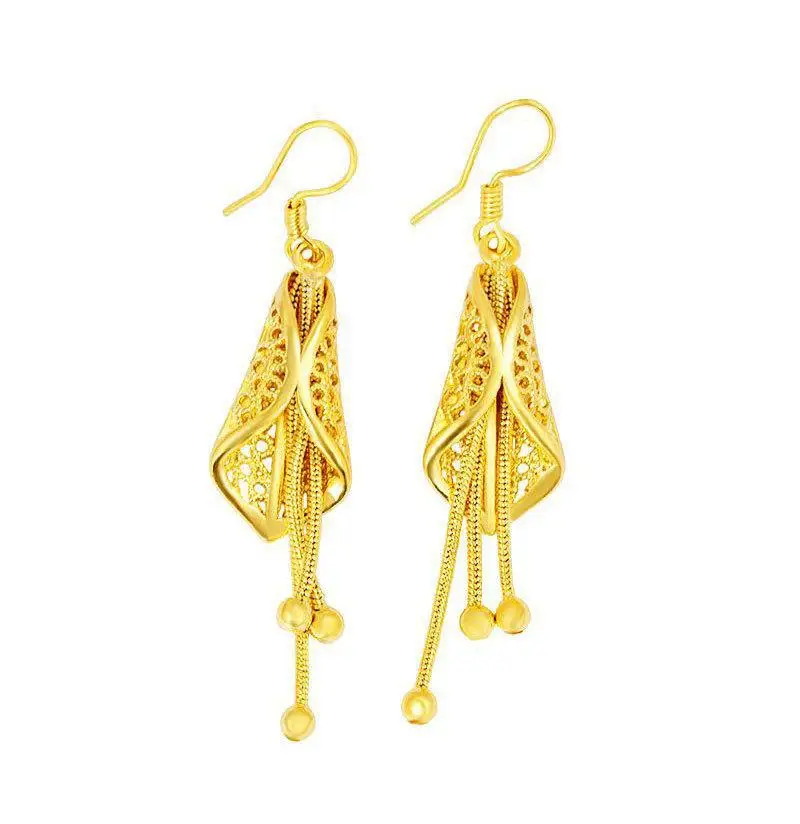 HOYON – boucles d\'oreilles à crochet incurvé pour femmes, couleur or pur 24k, bijoux de mariage pour mère, longue durée, ne se décolore pas, cadeau