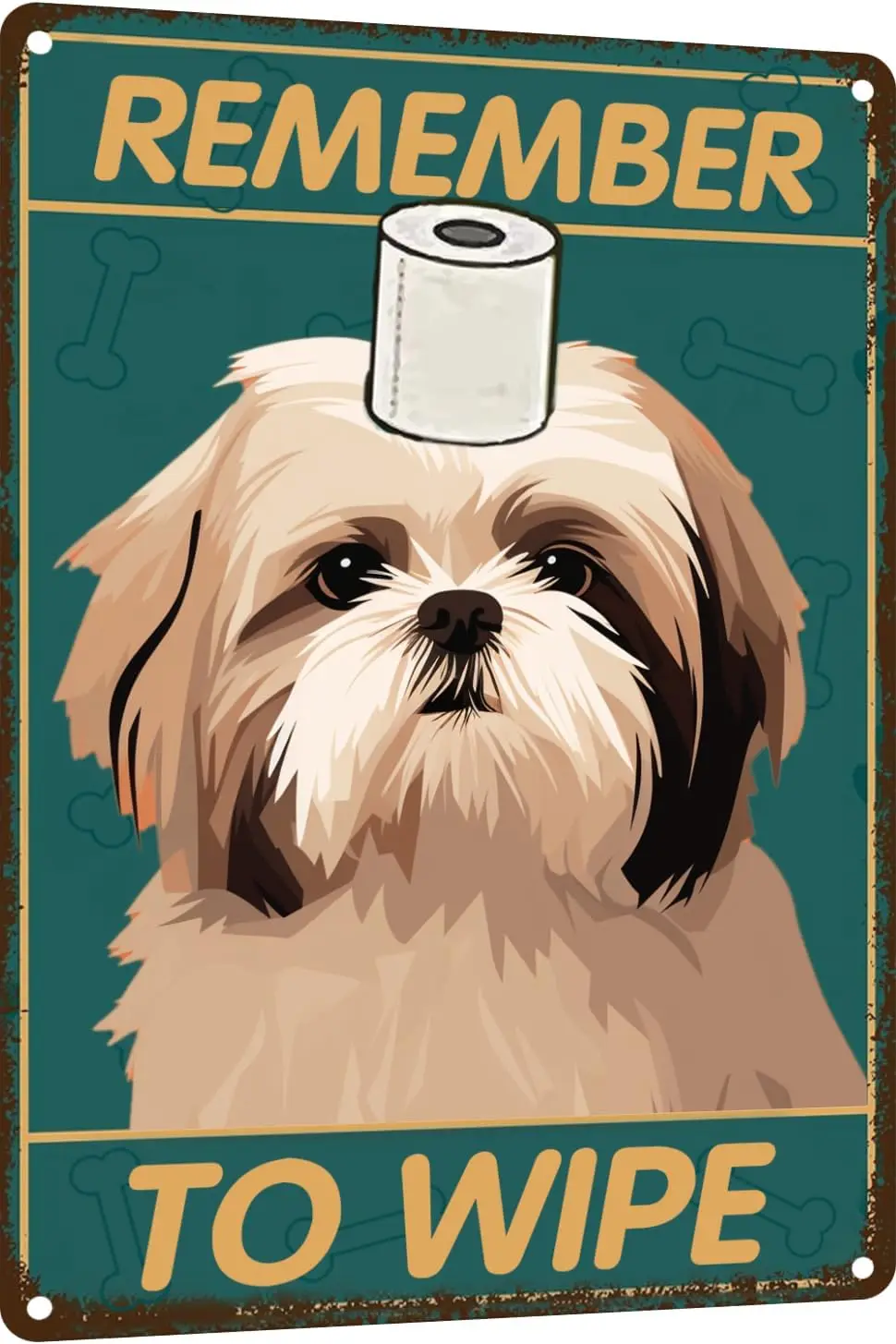 （2D Tin painting）Shih Tzu Bathroom Wall Decor Dog Signs Metal Tin Sign - Remember to Wipe Bathroom Decor Weird Stuff - Decor