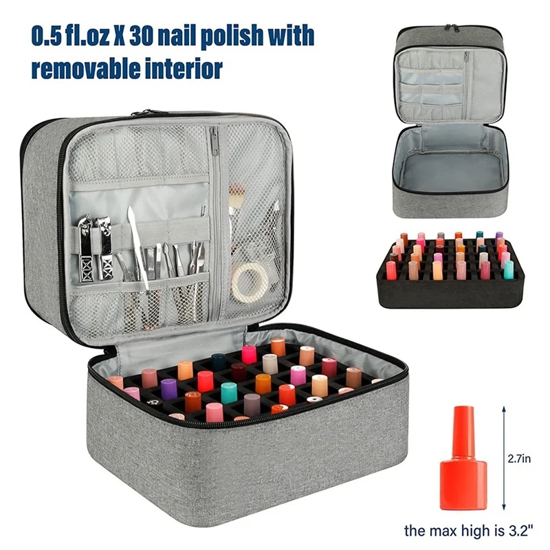 

FX-1 Piece 30+ Bottles Nail Polish & Nail Lamp, Nail Polish Storage Bag Double-Layer Nail Polish Holder Nail Polish Organizer Ba