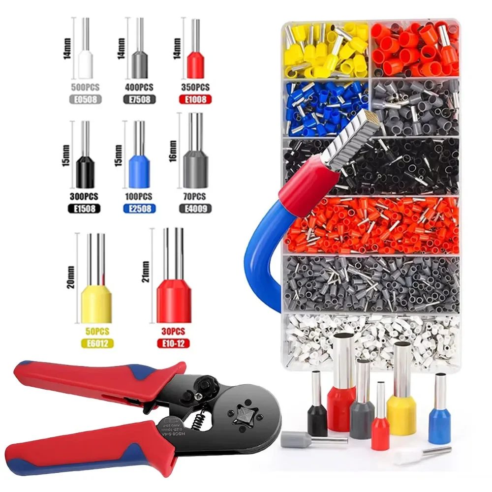 1800PCS 0.25-10mm² Terminals Set For Ferrule AWG 23-7 Wire End Ferrule Wire Crimp Pin Connectors Wiring Ferrule Crimping Pliers