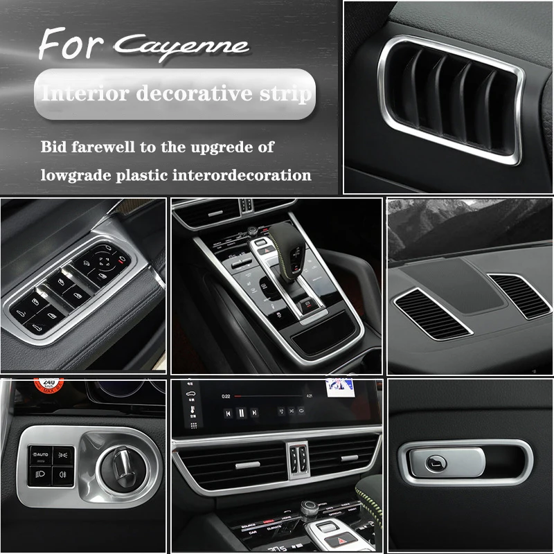 

For Porsche Cayenne 2018 2019 2020 2021 2022 2023 2024 2025 car full set Interior modification silvery decorative frame
