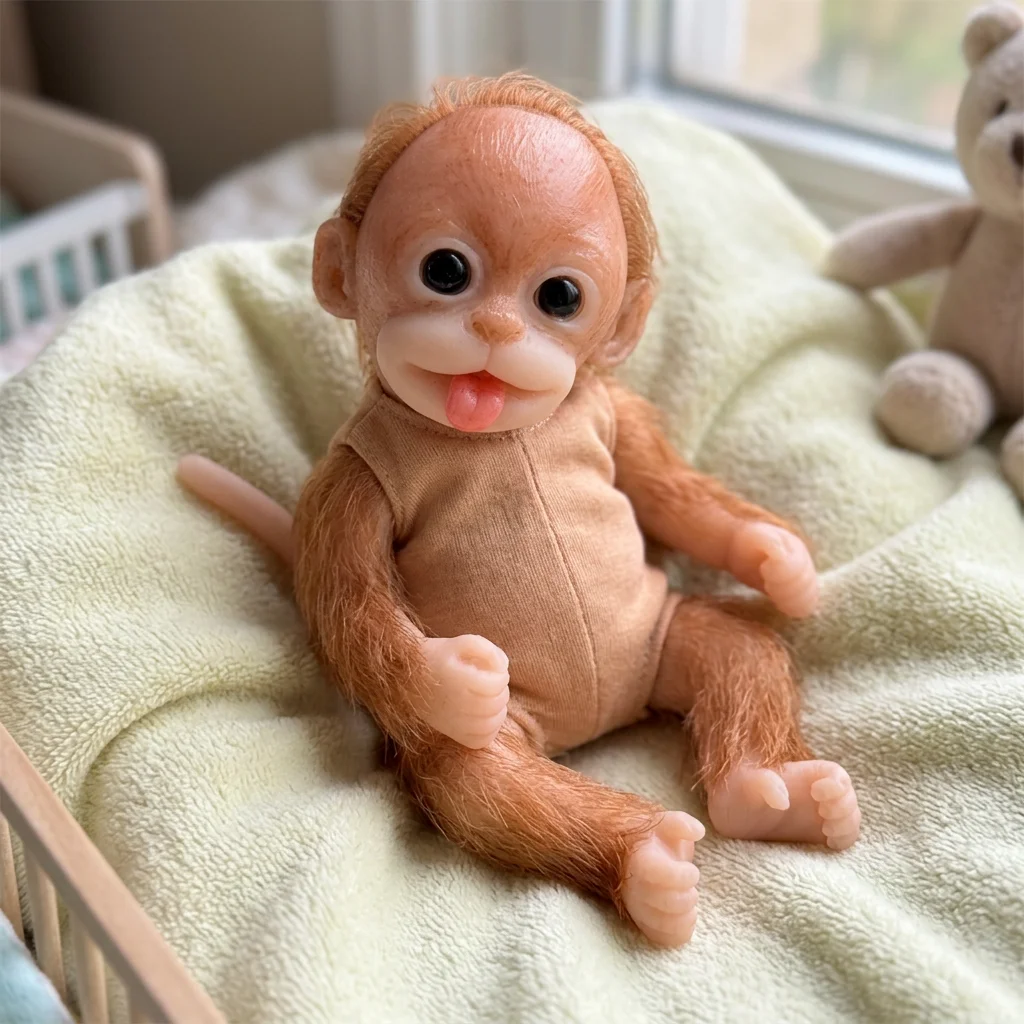 6インチの全身シリコン製動物（猿）人形。手のひらサイズで、手描きによる3dの肌の質感を再現。リアルで柔らかい触り心地。手作りのギフトに最適。