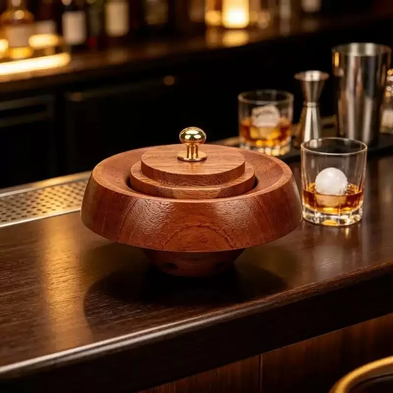 Solid Wood Cocktail Smoker Lid Whiskey Drink Smoke Infuser Cover Bar Cocktail Smoke Maker for Home Bar Bartender Tool