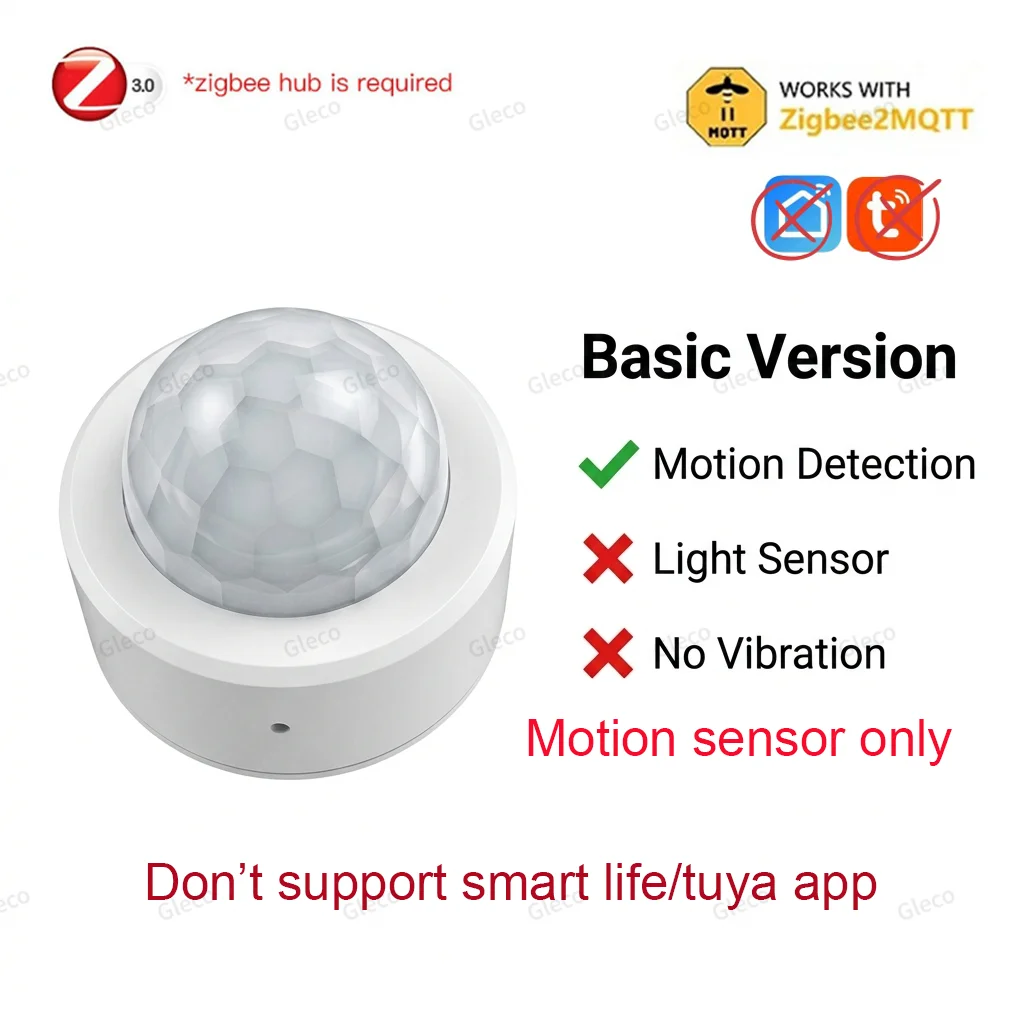 Zigbee-Bewegungssensor mit optionaler Vibrations- und Helligkeitserkennung, batteriebetriebener Mini-PIR-Detektor für Smart Home 2MQTT