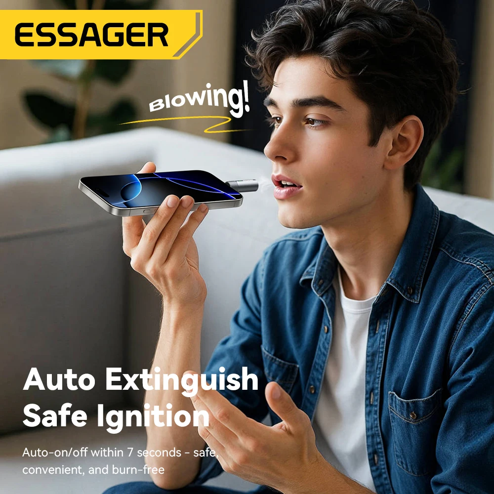 Essager Type-C ولاعة السجائر الصغيرة سلك التنغستن بدون شحن ولاعة محمولة مقاومة للرياح وتوفير الطاقة للخارجية