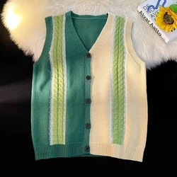 EBAIHUI Men Casual Vest Simple Color Block Design Male Camisole Sleeveless Tank Top Spring Autumn Loose Vintage Knitted Cardigan