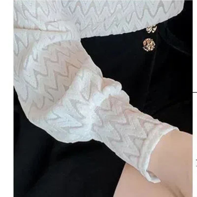 Autumn 2024 Women\'s New Splicing Stand Collar Embroidered Flares Lace Fashion Solid Color Minimalist Casual Long Sleeve Blouses