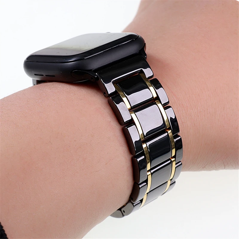 Ceramic Watch Band for Apple Watch 4 5 44mm 40mm Iwatch 6 SE 38mm 42mm Ceramic and Stainless Steel Strap Bracelet Wristband Belt