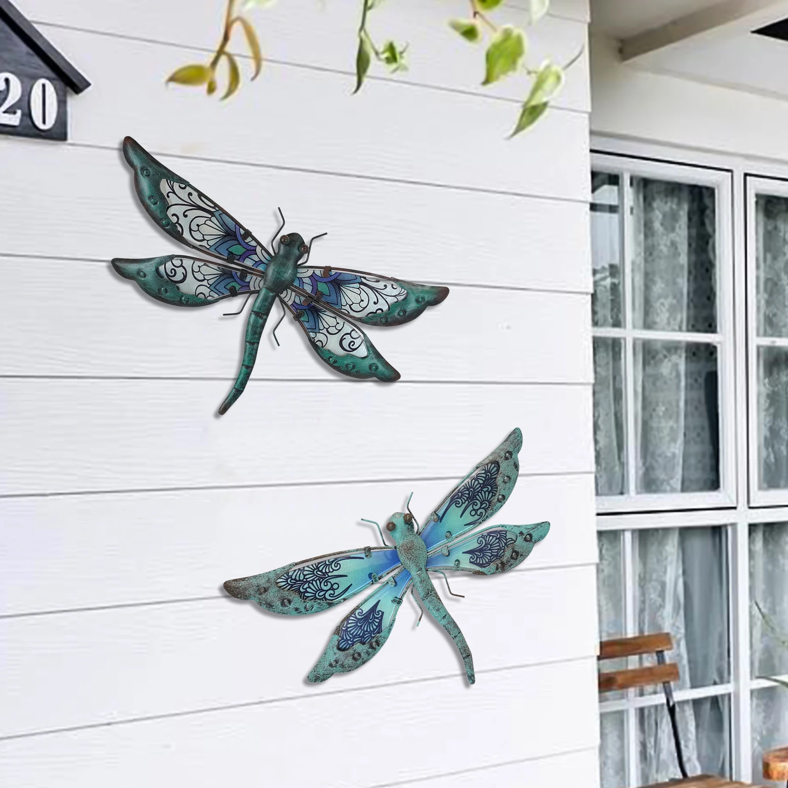 2Pcs Metal Dragonfly Wall Decor - Outdoor Dragonfly Wall Art - Hanging Metal Dragonfly Decor for Garden and Home Decor