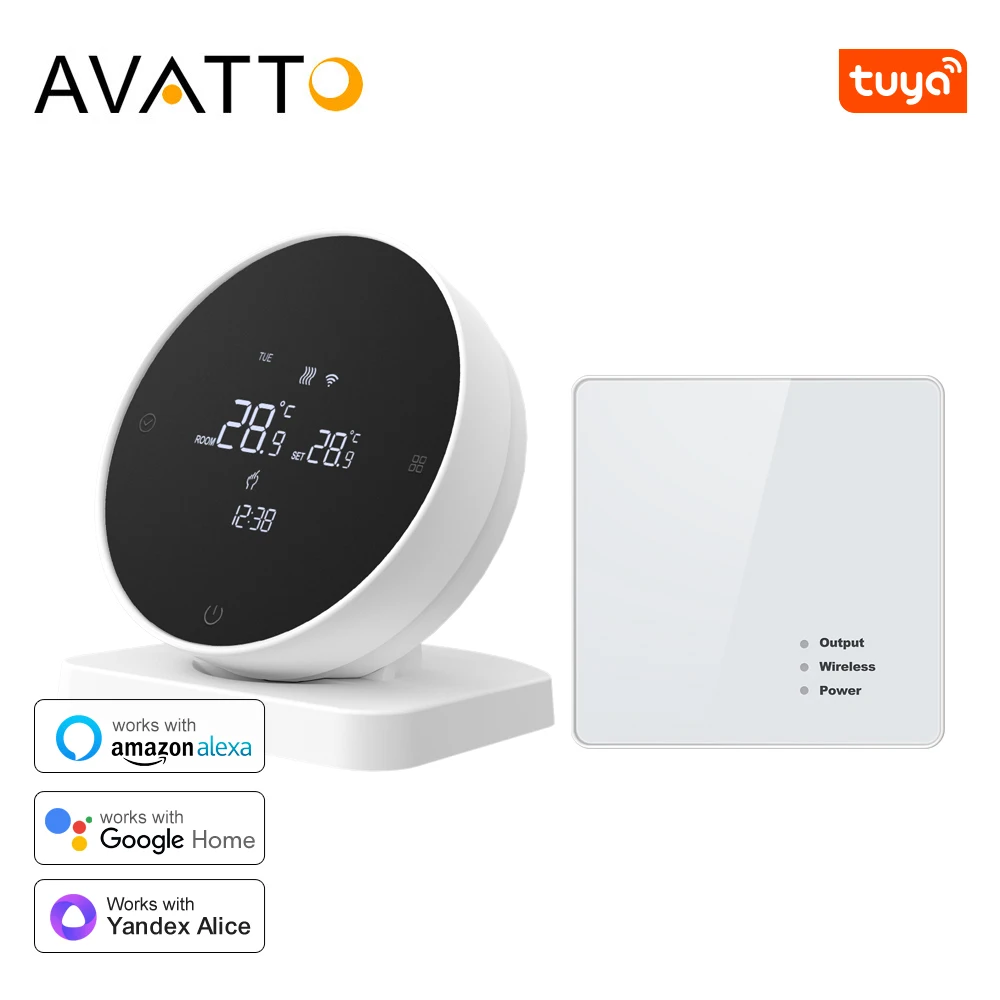 AVATTO Tuya WiFi Smart Thermostat For Alexa Google Home，RF Wireless Receiver Temperature Controller For Water Gas Boiler