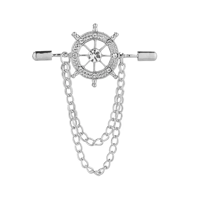 Korean Retro Crystal Brooches Navy Rudder Brooch Pin Tassel Chain Suit Shirt Badge Collar Lapel Pin for Men and Women Jewelry view 6