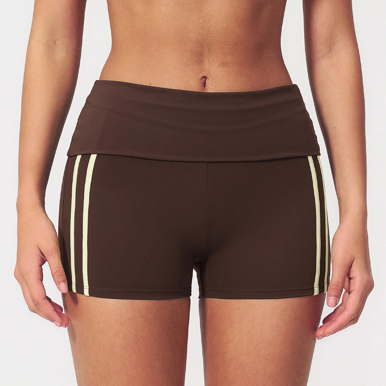 Contrast Color Yoga Shorts 2026 Quick Dry High Folded Waist Gym Sports Tights Hip Lifting Workout Fitness Cycling Runnung Shorts
