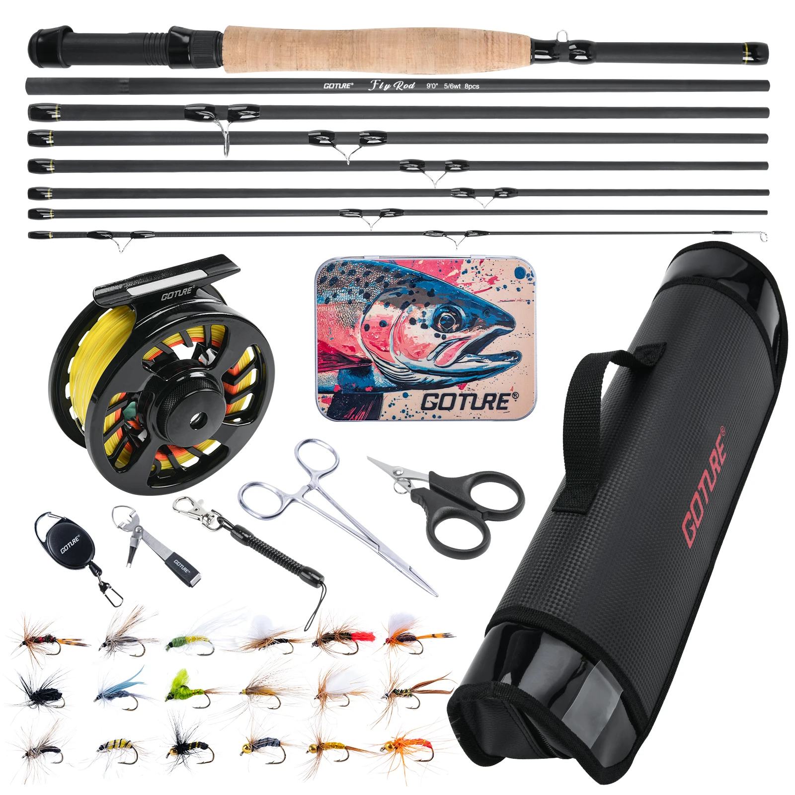 Goture フライフィッシングロッドとリールフルキットカー - Fishing Rod Fly のレビューと価格