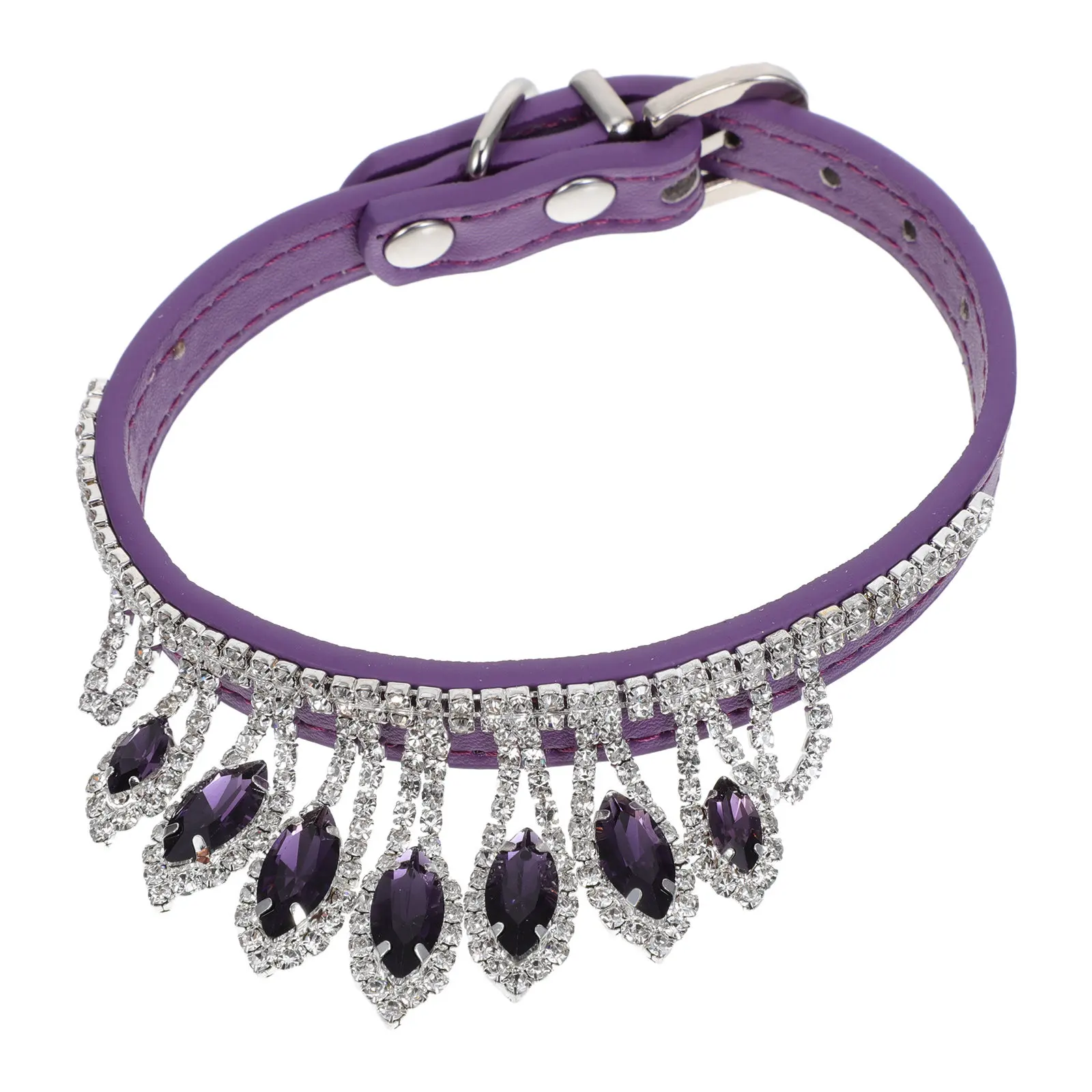 

Glitter Crystal PU Dog Collar Adjustable 20-27Cm Neck Small Medium Dogs Rhinestone Sparkle Puppy Collar Fancy Pet