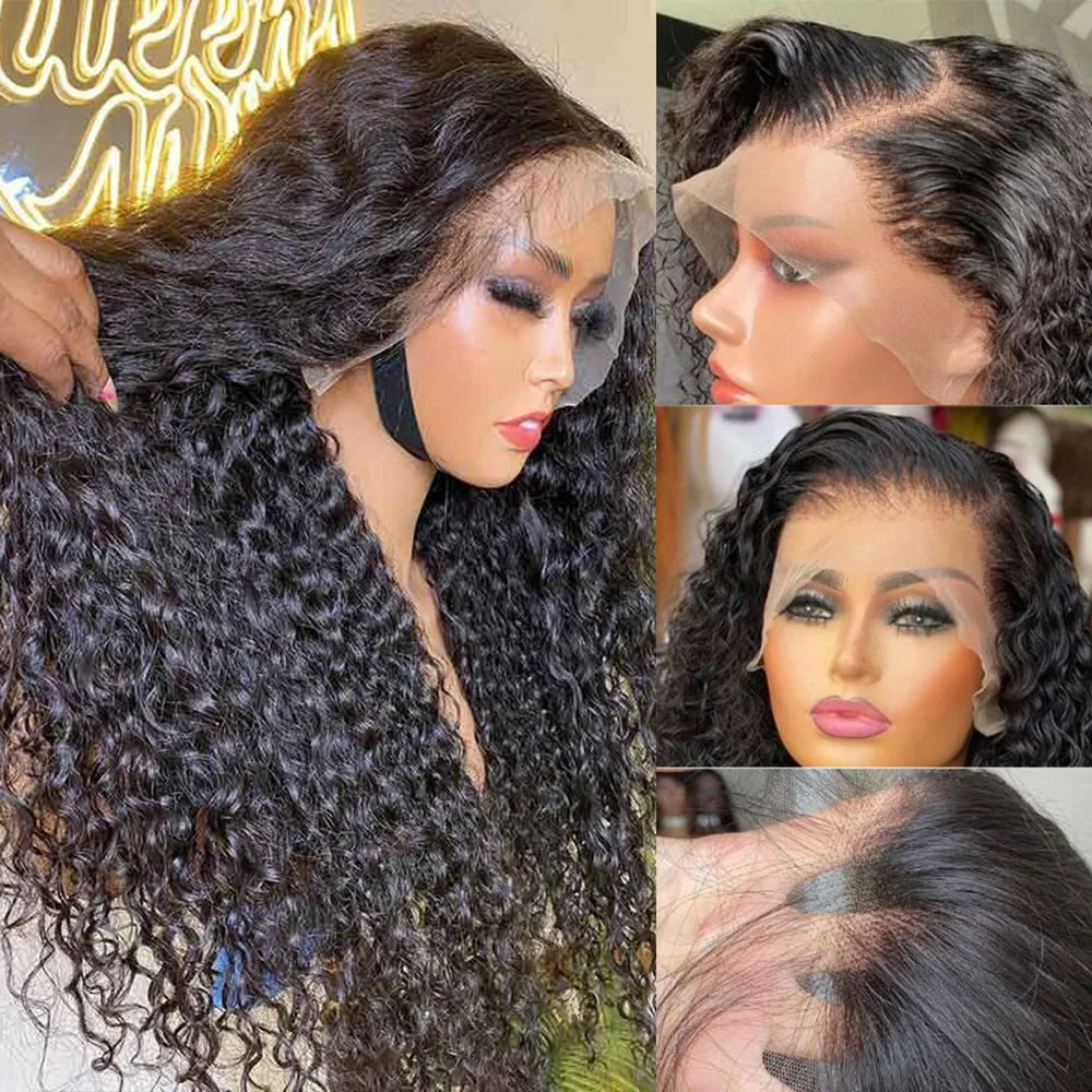 Perruque Lace Front Wig Remy naturelle bouclée, Deep Wave, HD, 13x4, 13x6, 30-40 pouces, pre-plucked, pour femmes