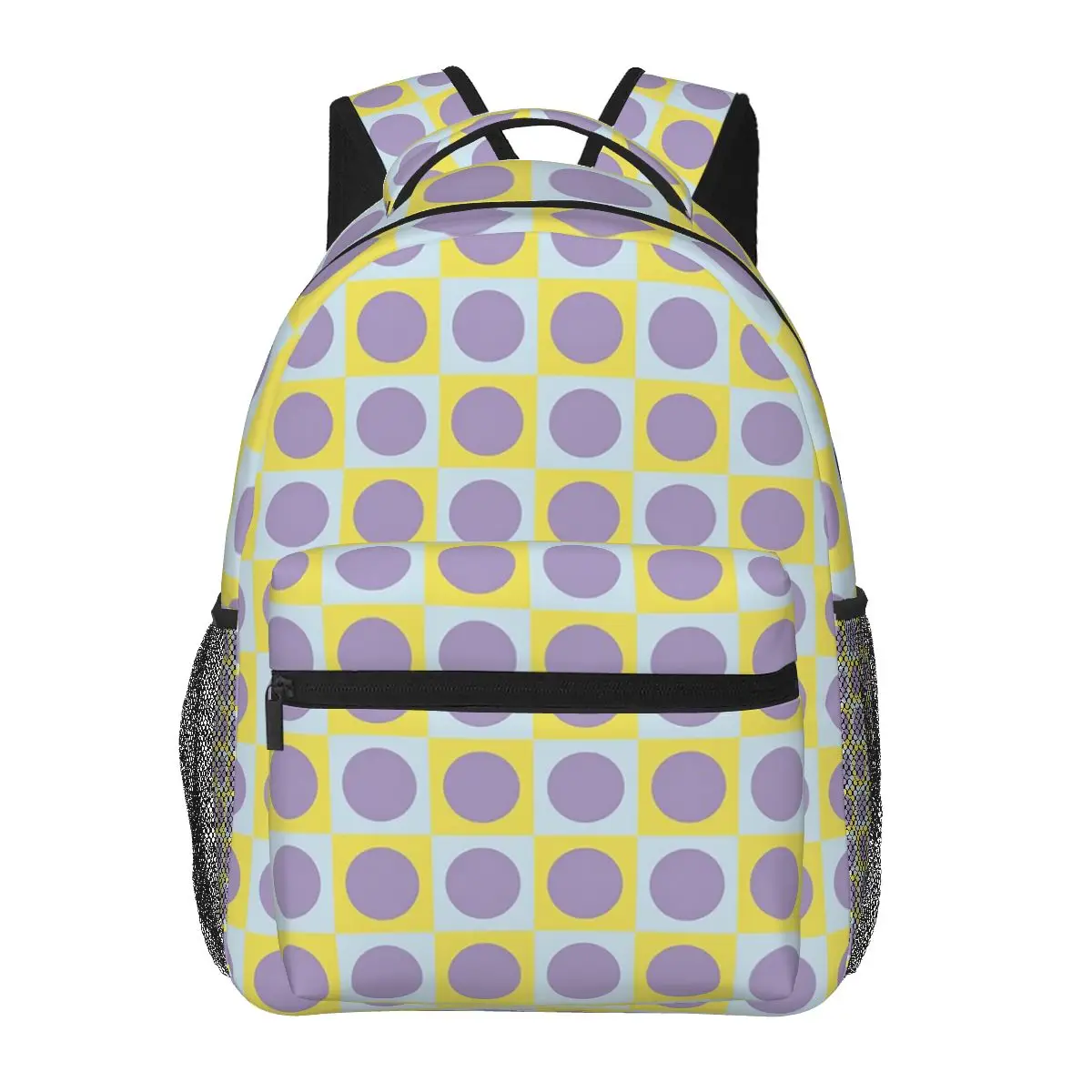 

Retro Pastel Checkered Pattern With Purple Dots Backpack Daypack Children BookBag School Bag Shoulder Bags for Men Women