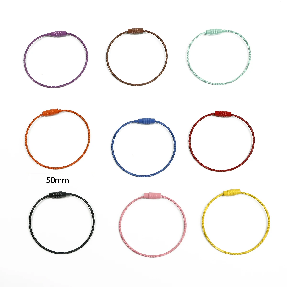 2/10pcs 50cm Colorful Stainless Steel Wire Keychain Cable Loop Screw Lock Rope Key Holder Keyring Key Chain Rings Outdoor Tools